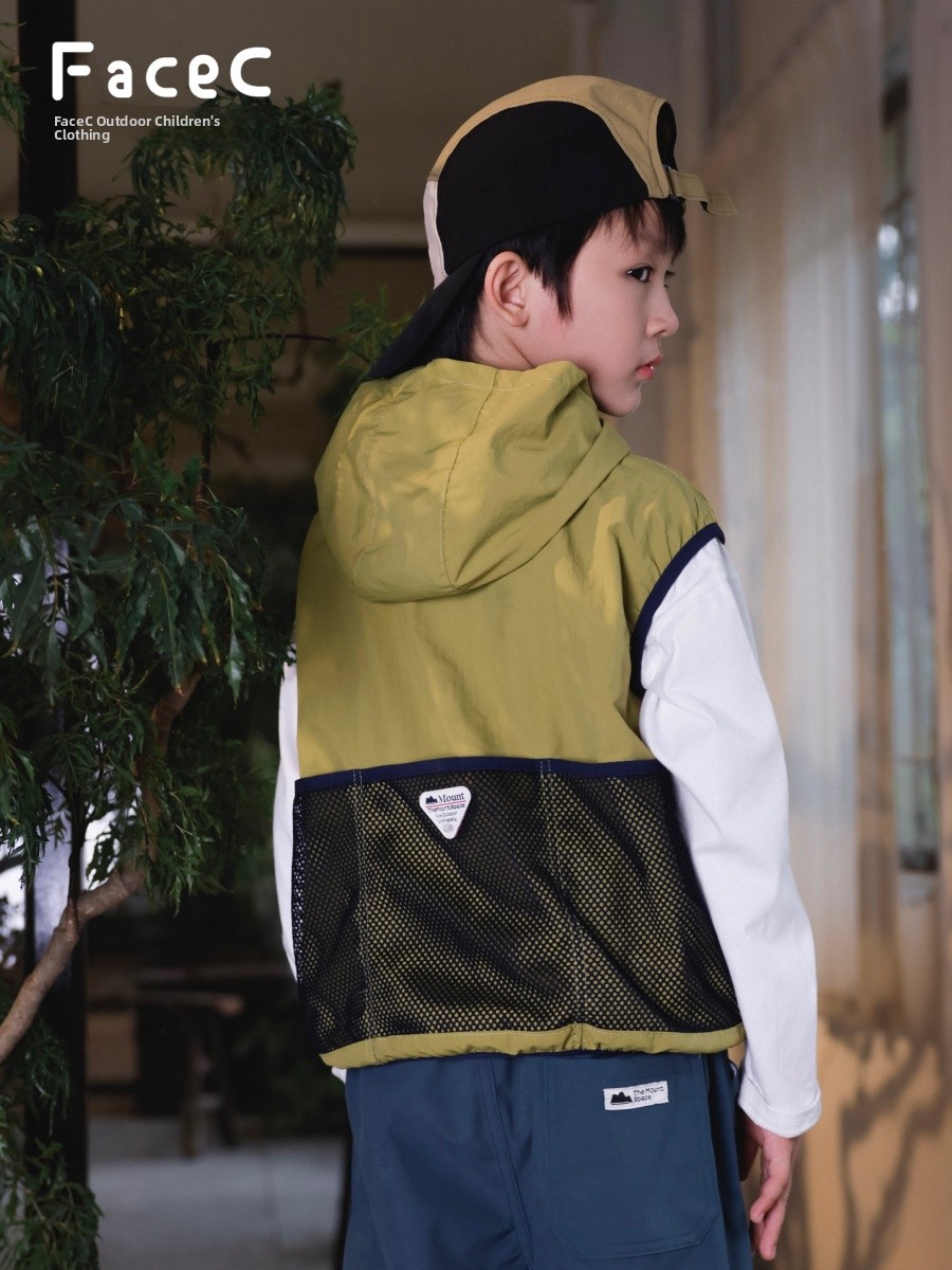 Kids Outdoor Vest - เฟซ บอยส์เสื้อกั๊กกีฬาแบบมีฮู้ด ระบายอากาศได้ดี แห้งเร็ว สำหรับเด็กอายุ 5-14