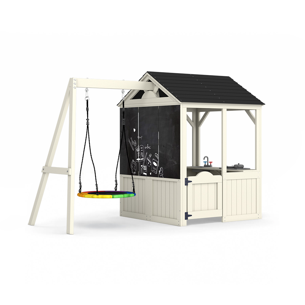 Kids Outdoor House With Kitchen - เฟอร์นิเจอร์สำหรับสวน บ้านเด็กเล่น สนามเด็กเล่น ของเล่นบทบาทสมมติ โต๊ะปิกนิกกลางแจ้ง ชุดชิงช้า