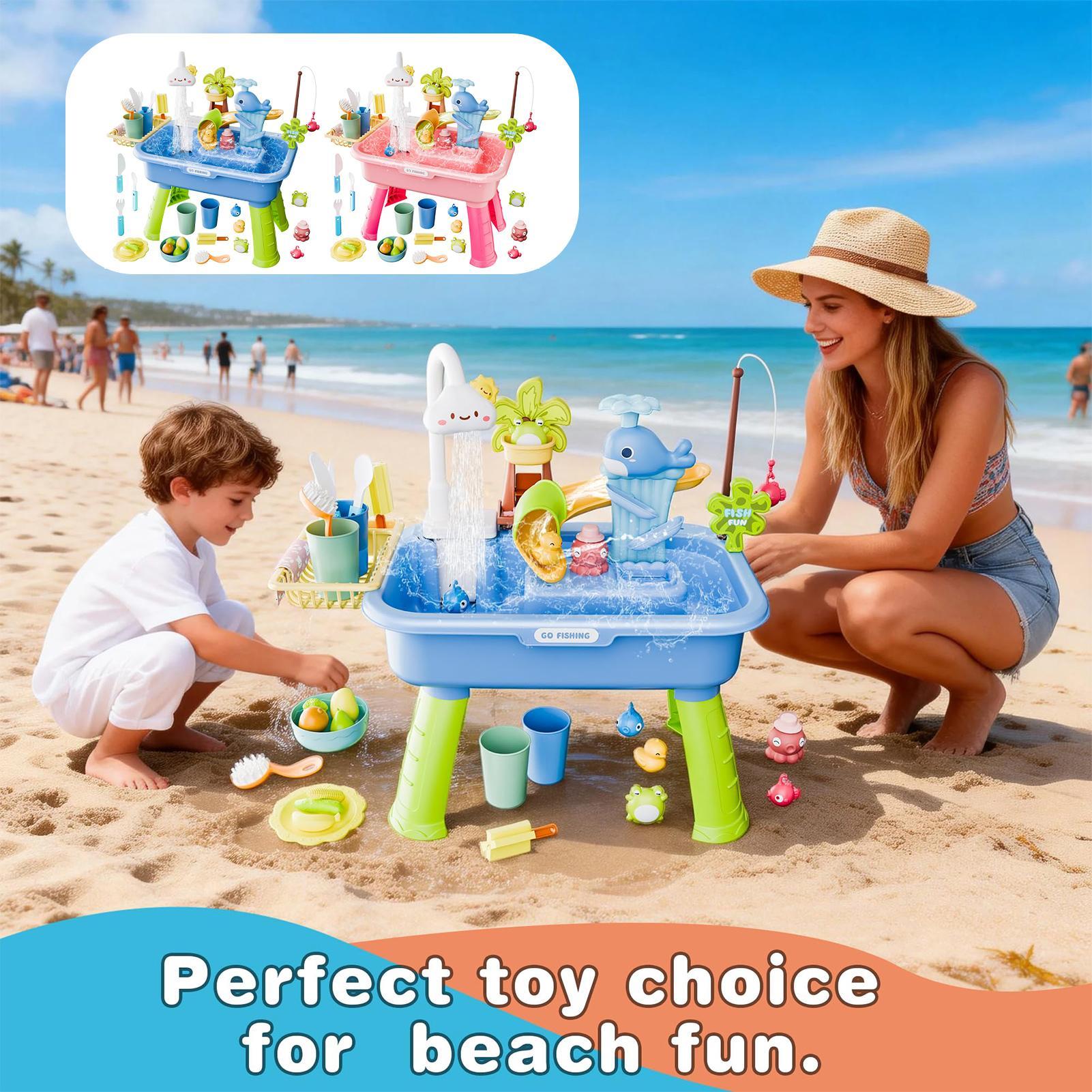 Kids Outdoor Play Table - ของเล่นครัวเด็ก ชุดของเล่นน้ำไฟฟ้าแสนสนุก ขาโต๊ะถอดออกได้ เสริมสร้างทักษะการลงมือทำจริง ของขวัญสำหรับใช้ในบ้าน สำหรับงานวันเกิดและงานปาร์ตี้