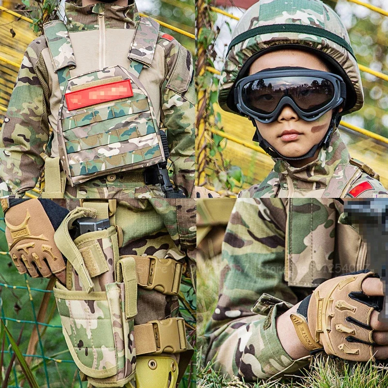 Kids Outdoor Vest - ชุดลายพรางเด็ก ชุดยุทธวิธีหน่วยรบพิเศษ ชุดฝึกทหารกลางแจ้งสำหรับเด็ก เสื้อกั๊ก ถุงมือ สนับเข่า