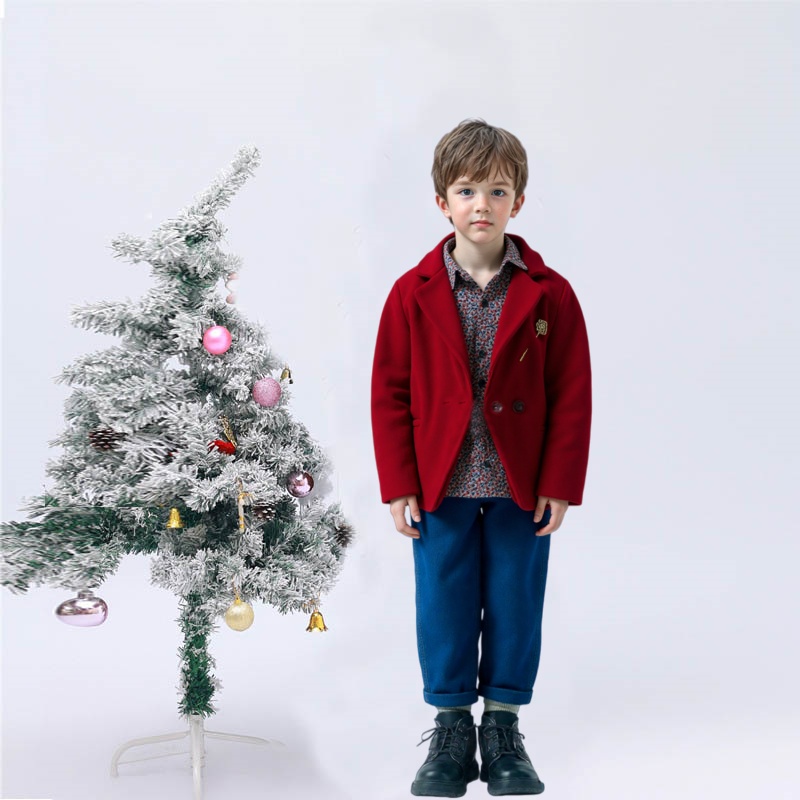Kids Outdoor Jacket - เสื้อโค้ทขนสัตว์สำหรับเด็กผู้ชาย อายุ 2-11 ปี สีแดงไวน์ สำหรับงานวันเกิด