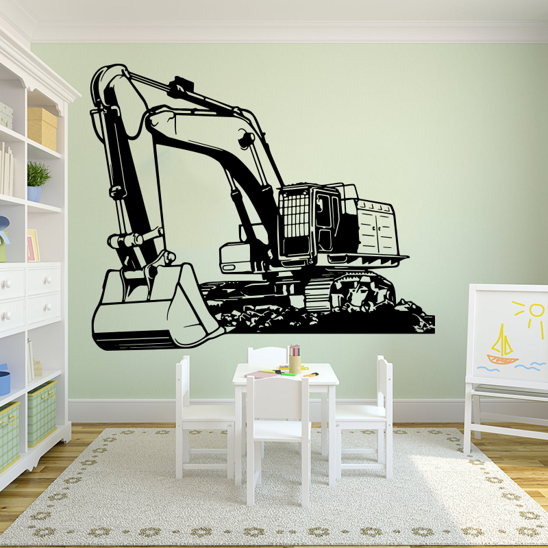 Kids Outdoor Digger - ขนาดใหญ่อุปกรณ์หนักExcavator Diggerสติ๊กเกอร์ติดผนังเด็กเนอสเซอรี่การ์ตูนอาคารรถบรรทุกก่อสร้างรูปลอกผนังห้องเด็กเล่น
