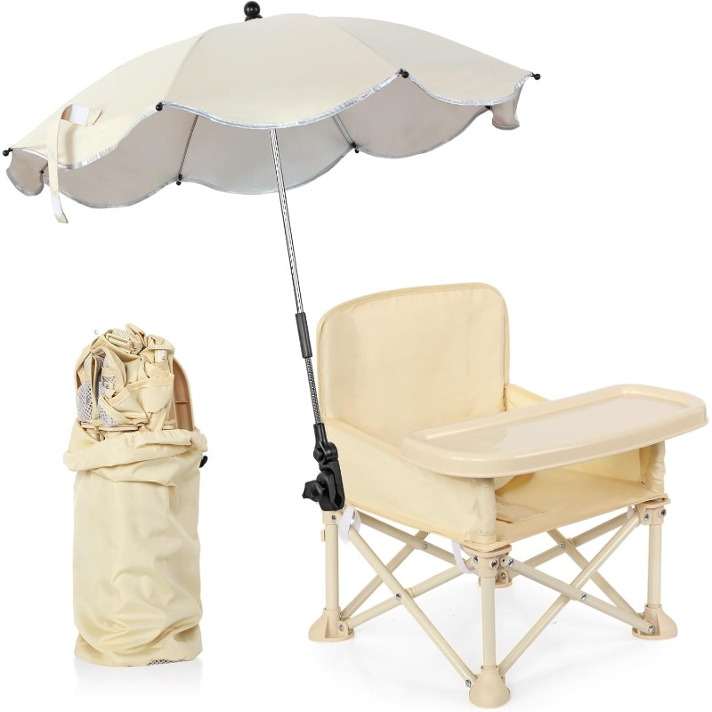 Kids Outdoor Chair - เก้าอี้ชายหาดสำหรับเด็กพร้อมร่ม พนักพิง กระเป๋า เข็มขัดนิรภัย พับได้ ใช้เป็นเก้าอี้ให้อาหารเด็ก