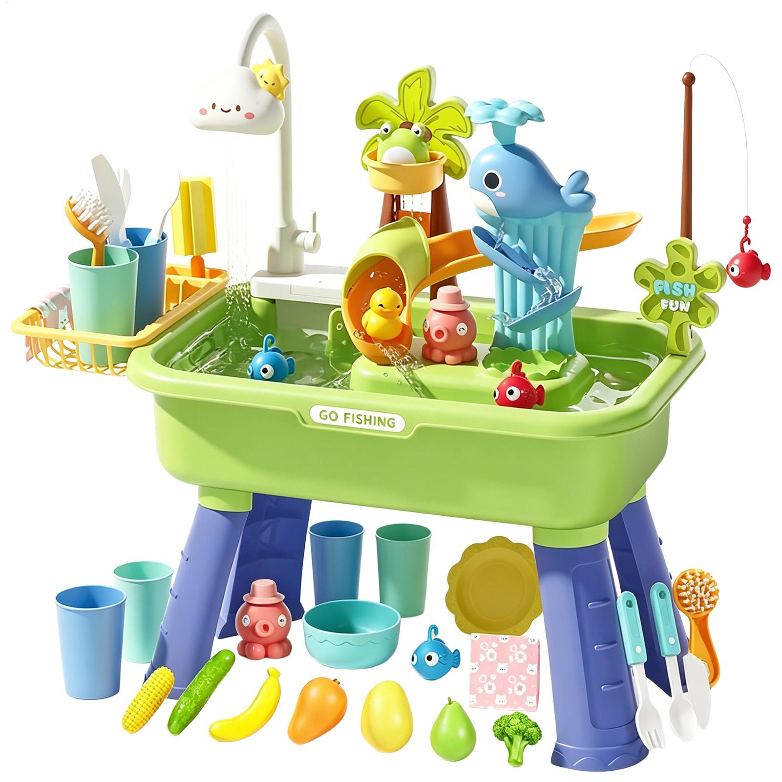Kids Outdoor Play Table - โต๊ะน้ำสำหรับเด็กพร้อมปั๊ม, โต๊ะกิจกรรมอ่างล้างมือสำหรับเด็กเล็ก, ของเล่นน้ำสำหรับเล่นในร่มและกลางแจ้งในช่วงฤดูร้อนสำหรับเด็กชายและเด็กหญิง