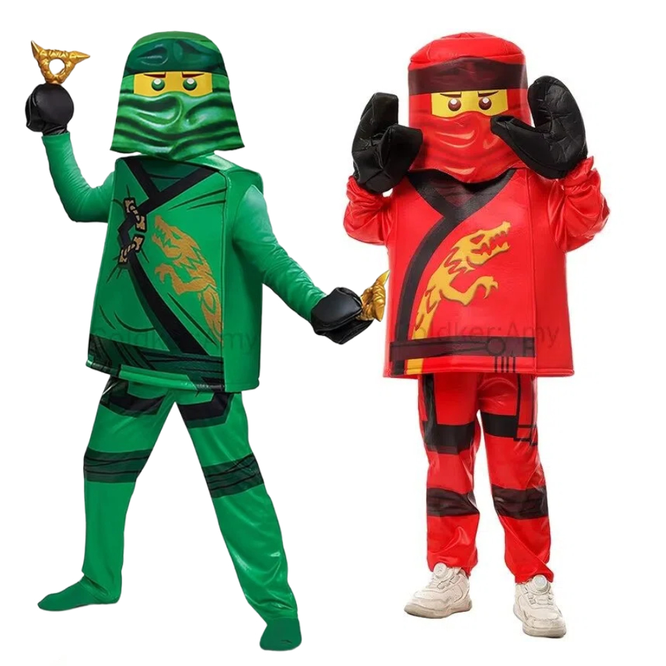 Kids Outdoor Ninja Warrior Course - ชุดคอสตูมนินจาสีแดงสำหรับเด็กผู้ชาย คอลเลคชั่นใหม่ปี 2026 สำหรับงานปาร์ตี้ฮาโลวีน ประกอบด้วยหน้ากากและถุงมือ