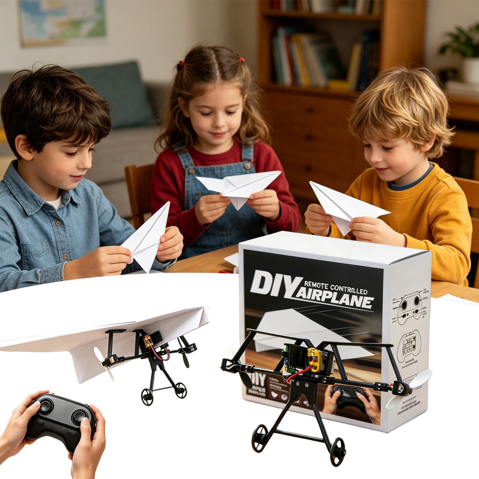 Kids Outdoor Play Equipment - ชุดเครื่องบินกระดาษ DIY RC พร้อมไจโรกันสั่น เครื่องบินบังคับวิทยุไฟฟ้าสำหรับเด็กชายและเด็กหญิง เล่นได้ในสวนหลังบ้าน