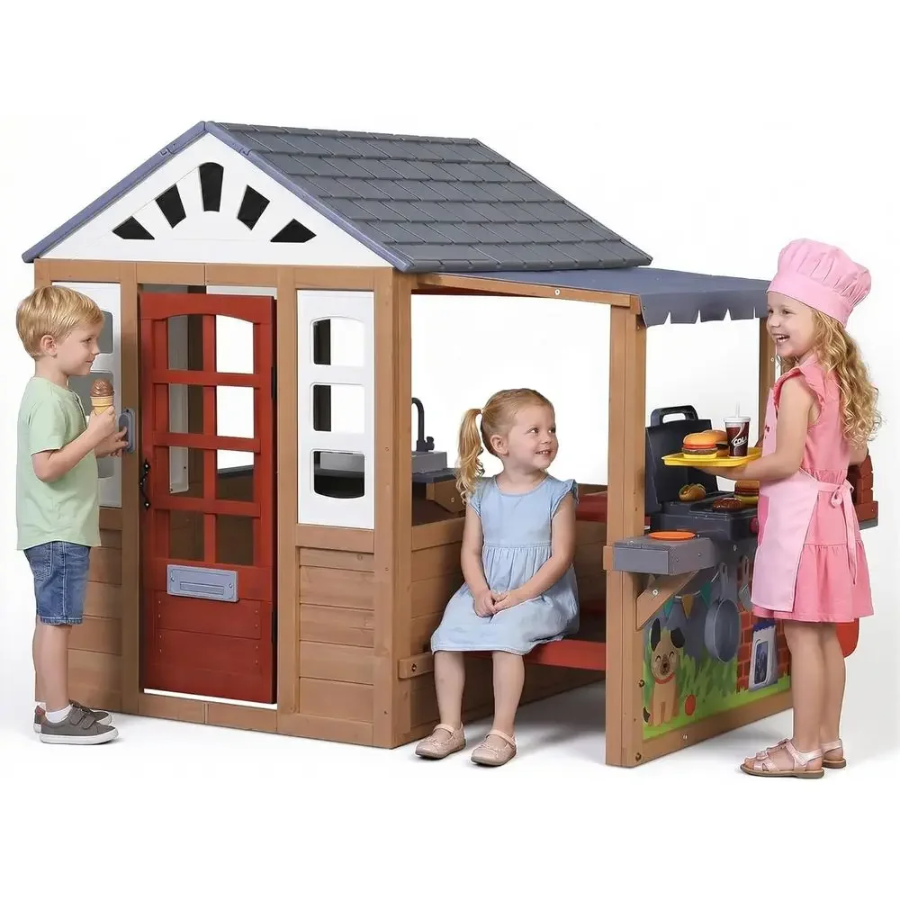 Kids Outdoor Play Table - บ้านเด็กเล่นกลางแจ้งทำจากไม้, บ้านเด็กเล่นไม้ CeWooden สำหรับเด็กอายุ 3-8 ปี