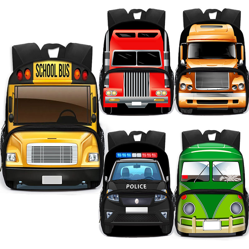 Kids Outdoor Digger - การ์ตูนรถตํารวจรถโรงเรียนพิมพ์กระเป๋าเป้สะพายหลังสําหรับวัยรุ่นรถขุดรถบรรทุกเด็ก Daypack โรงเรียนอนุบาลกระเป๋านักเรียนกระเป๋าหนังสือ