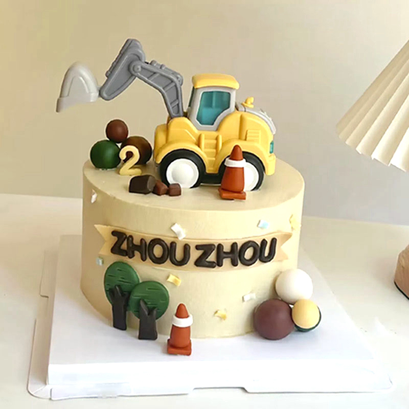 Kids Outdoor Digger - การก่อสร้างเค้ก Toppers เค้กวันเกิดตกแต่ง Excavator Tower Crane