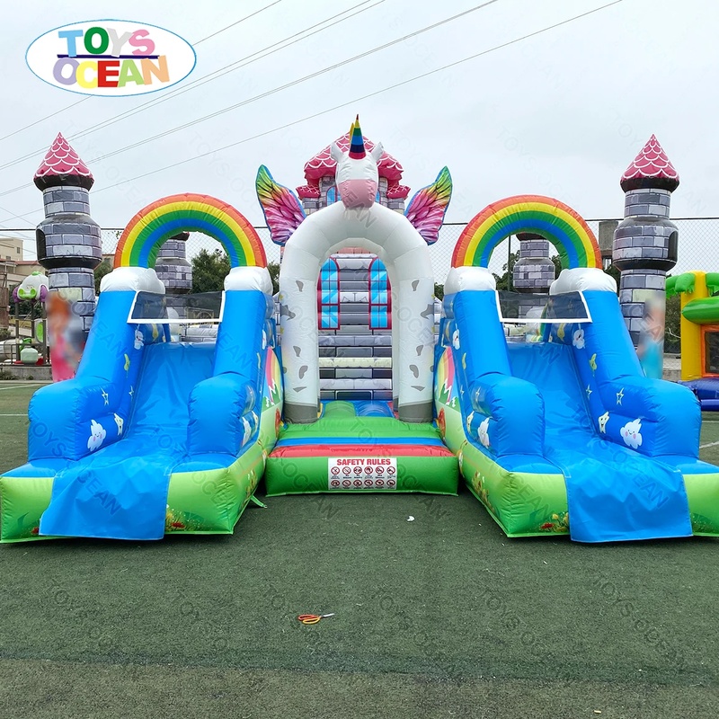 Kids Outdoor Jumping Castle - บ้านลมเป่าลมขนาดใหญ่สำหรับเด็ก สนามเด็กเล่นกลางแจ้งแบบปรับแต่งได้ พร้อมสไลเดอร์และพื้นที่กระโดดสำหรับขาย