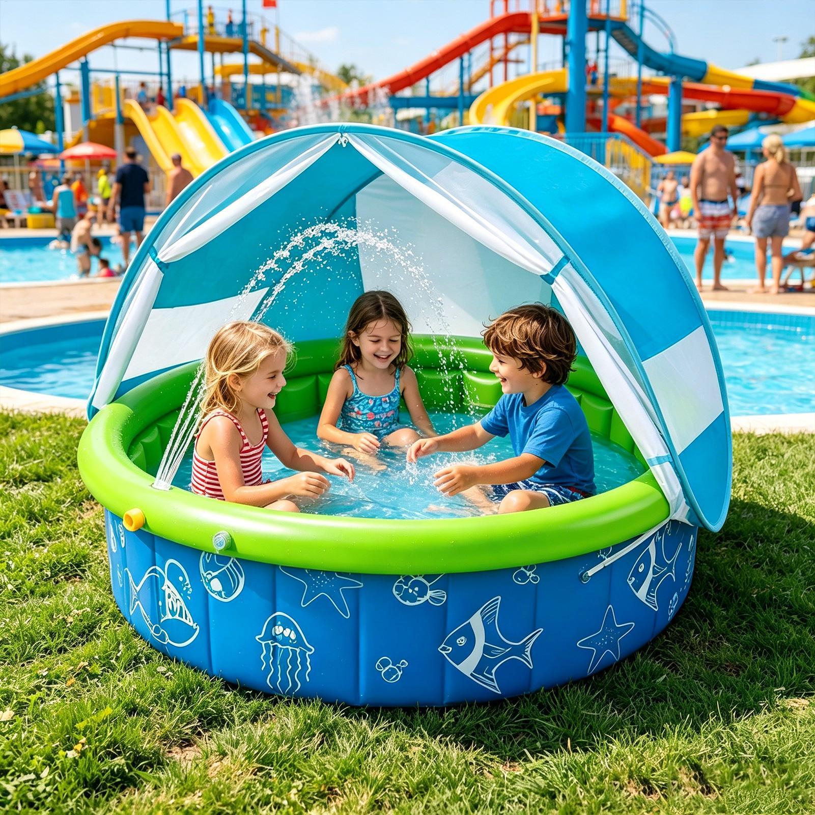Kids Outdoor Yard - สระว่ายน้ำเด็กสำหรับฤดูร้อนกลางแจ้ง ประหยัดพื้นที่ กันแดด ติดตั้งง่าย พกพาสะดวก สำหรับสนามหญ้า