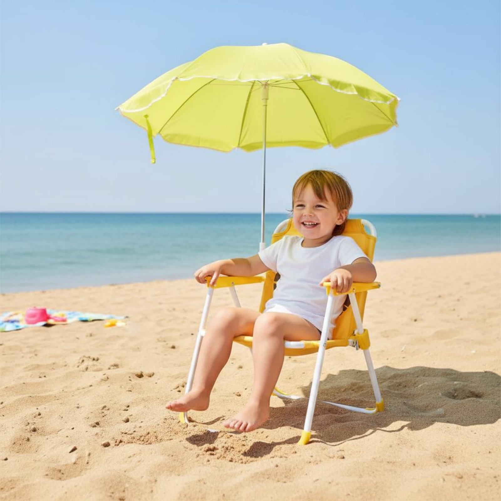 Kids Outdoor Umbrella Chair - เก้าอี้พกพาสำหรับเด็กพร้อมร่มกันแดด เก้าอี้ชายหาดเด็กน้ำหนักเบาพร้อมร่มกันน้ำ ลายการ์ตูนสัตว์