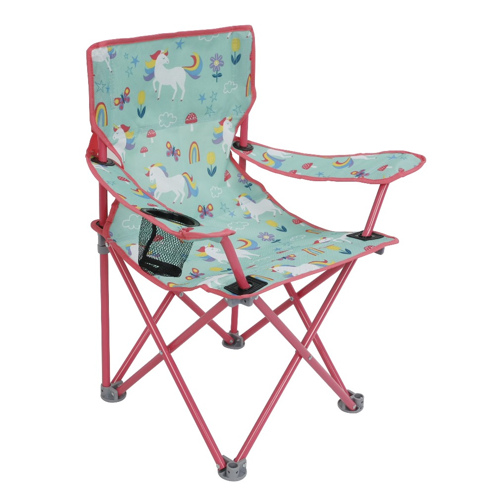 Kids Outdoor Seating - เก้าอี้พับสำหรับเด็ก ลายยูนิคอร์น พร้อมตัวล็อคเพื่อความปลอดภัย พกพาสะดวก ใช้ได้ทั้งกลางแจ้ง ชายหาด