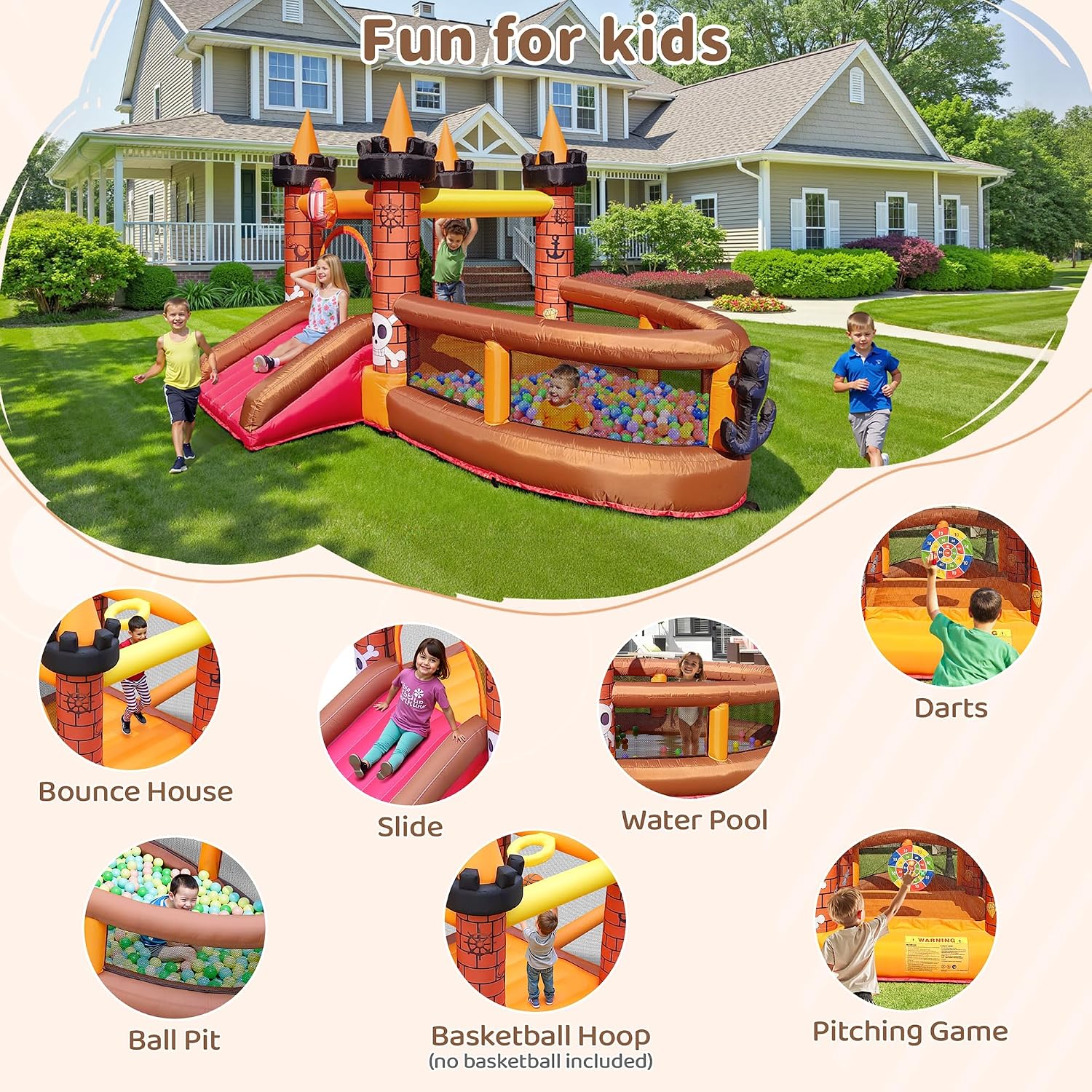 บ้านลมเป่าลมสำหรับเด็กอายุ 3-8 - Kids Outdoor Jumping Castle บทวิจารณ์และราคา