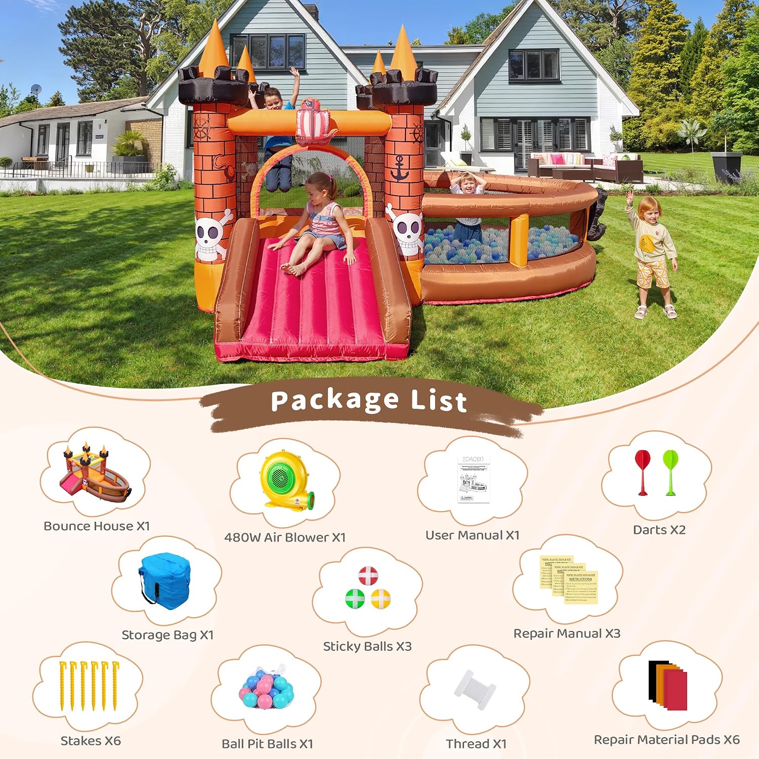 บ้านลมเป่าลมสำหรับเด็กอายุ 3-8 - Kids Outdoor Jumping Castle บทวิจารณ์และราคา