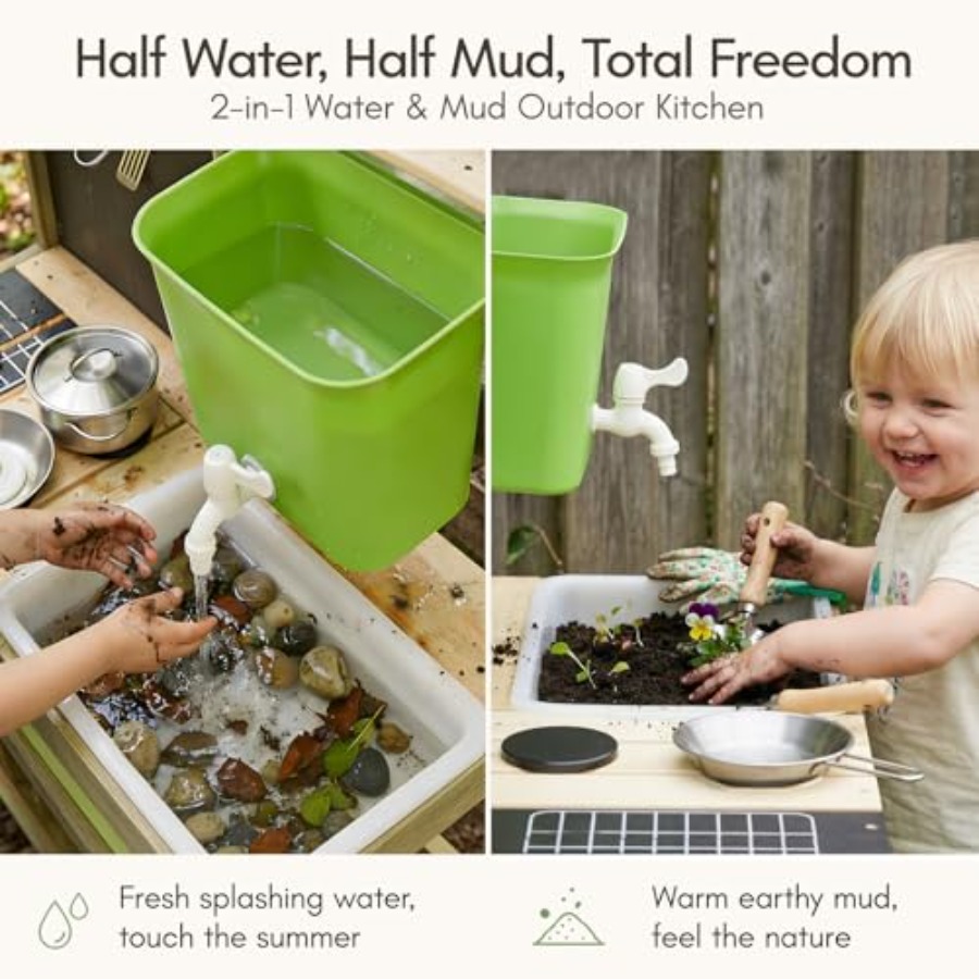 ชุดครัวโคลนกลางแจ้งสำหรับเด็ก: - Kids Outdoor Mud Table บทวิจารณ์และราคา