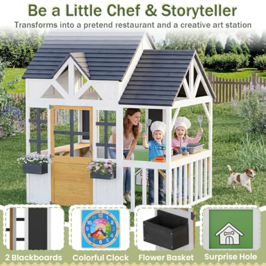 บ้านไม้สำหรับเด็กเล่นกลางแจ้ง  - Kids Outdoor House With Kitchen บทวิจารณ์และราคา