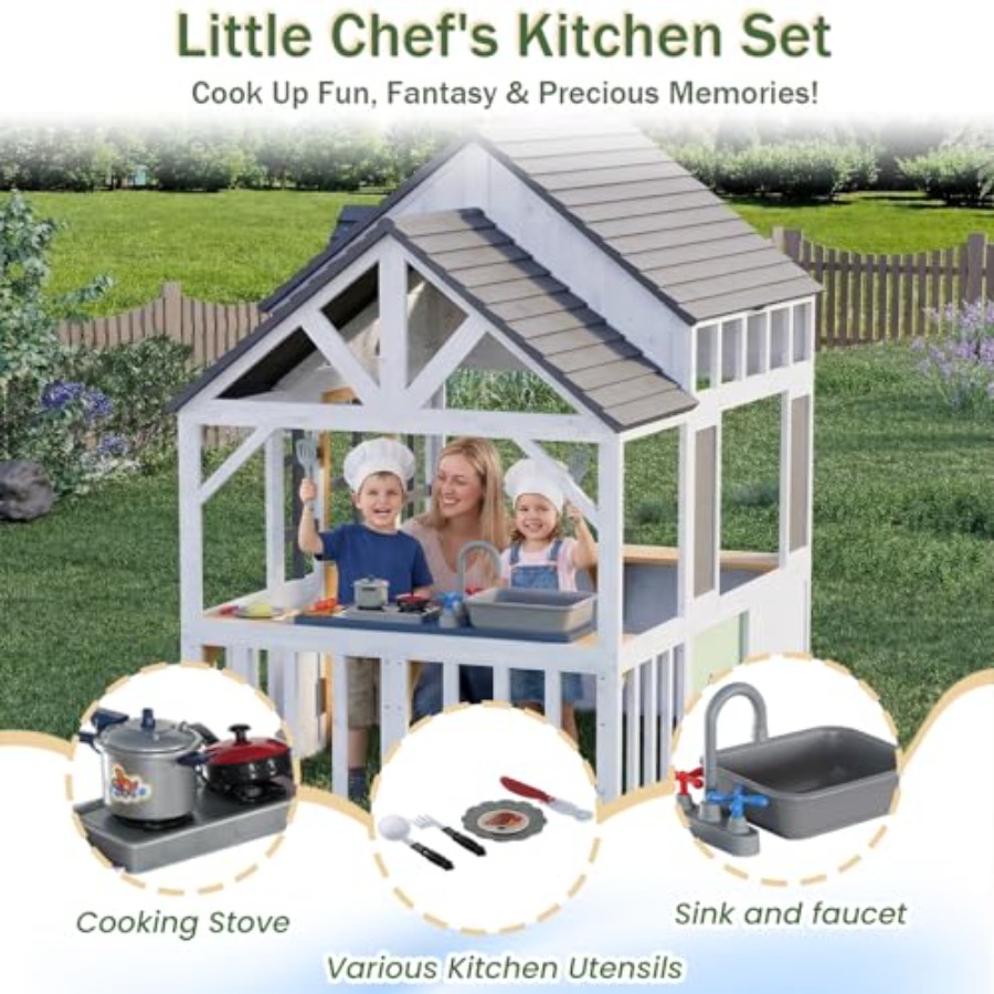 บ้านไม้สำหรับเด็กเล่นกลางแจ้ง  - Kids Outdoor House With Kitchen บทวิจารณ์และราคา