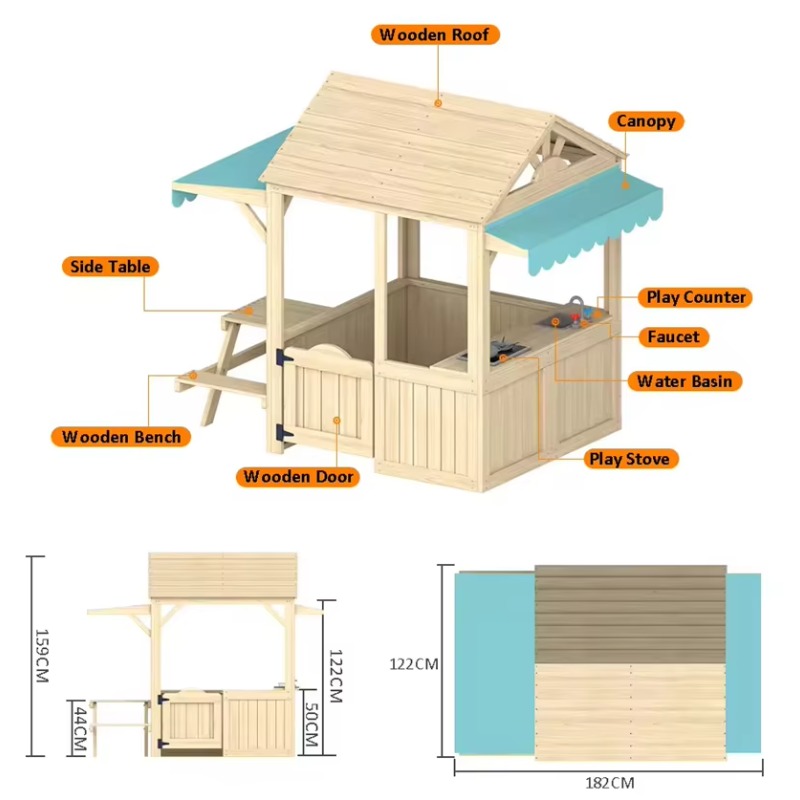 บ้านไม้เด็กเล่น บ้านเด็กเล่นกล - Kids Outdoor House With Kitchen บทวิจารณ์และราคา