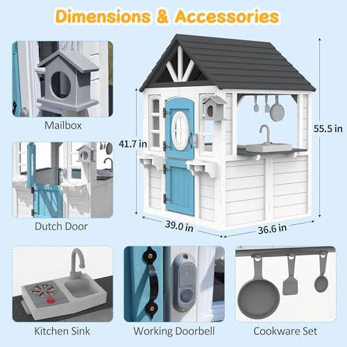 บ้านเด็กเล่นไม้พร้อมอ่างล้างจา - Kids Outdoor House With Kitchen บทวิจารณ์และราคา