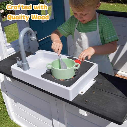 บ้านเด็กเล่นไม้พร้อมอ่างล้างจา - Kids Outdoor House With Kitchen บทวิจารณ์และราคา